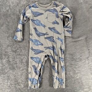 Tea Collection Romper Kids 18-24 Months Grey Blue Seal Print Long Sleeve Snaps
